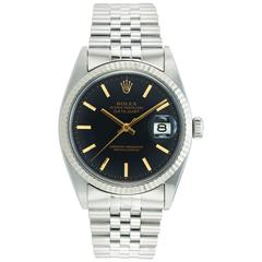 Rolex Stainless Steel Black Dial Datejust Wristwatch Ref 1601