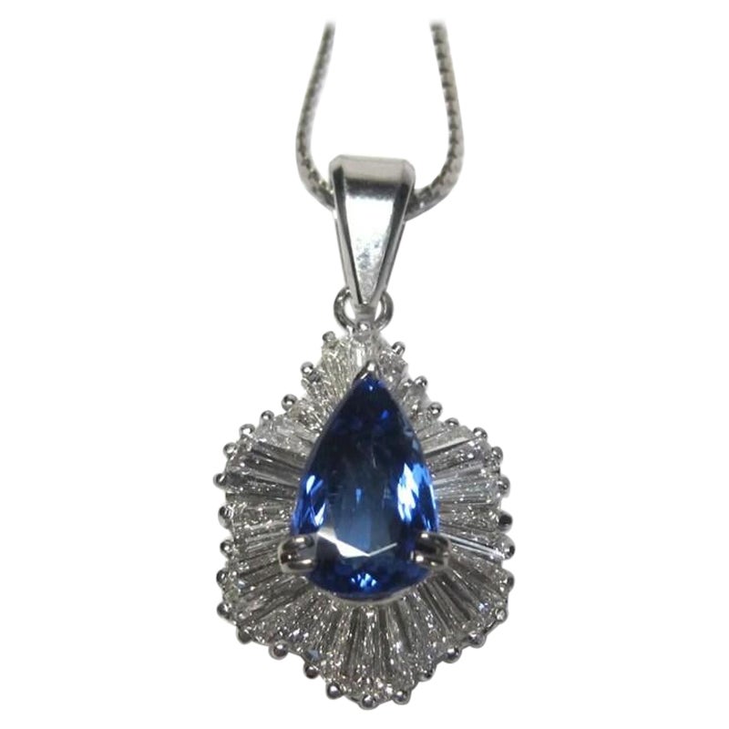 14K Tanzanite and Diamond Pendant Necklace Vintage Estate For Sale