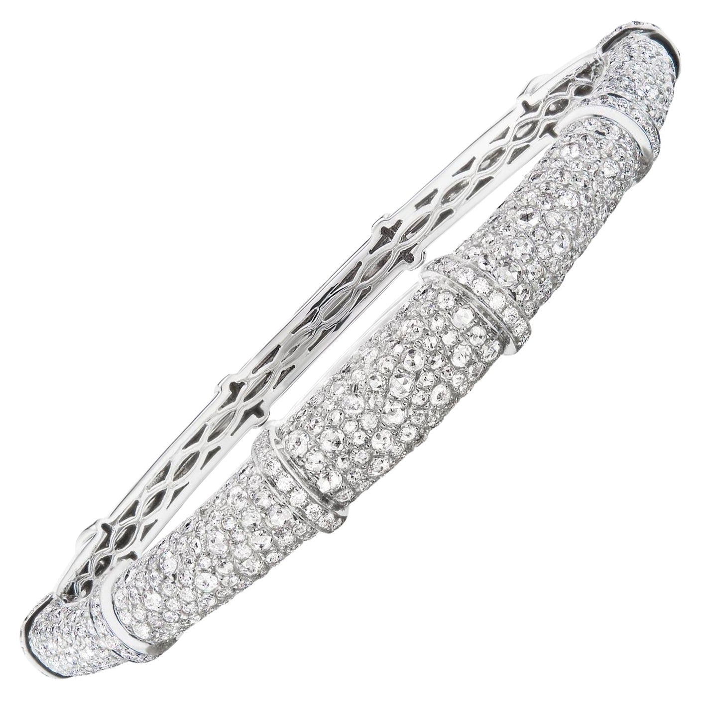 Nigaam 5.21 Cttw. Round Brilliant Cut Diamond Bangle Bracelet in 18K White Gold For Sale