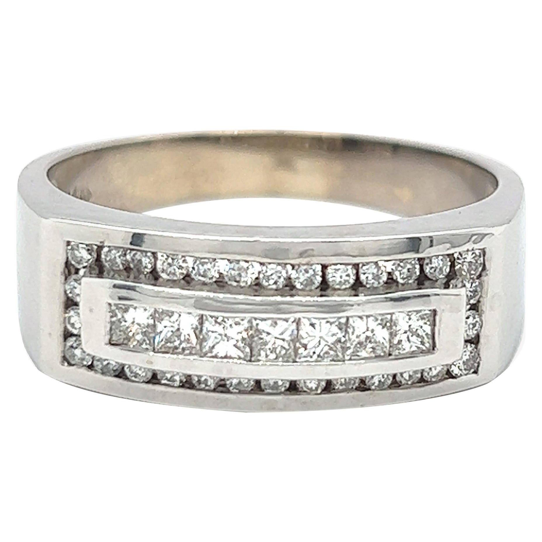 Diamond Men's Ring 14k White Gold For Sale