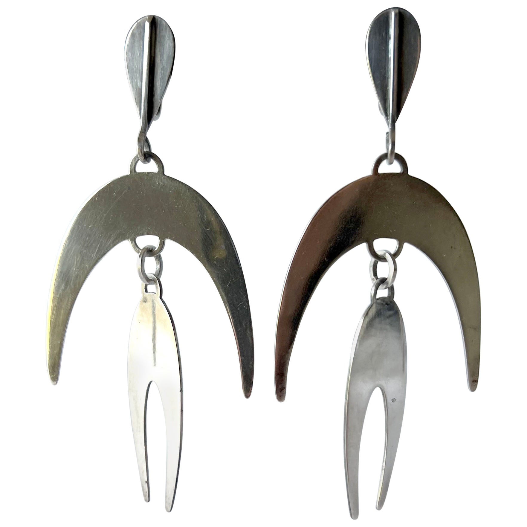 Kinetic Sterling Silver American Modernist Dangling Earrings by Gardner