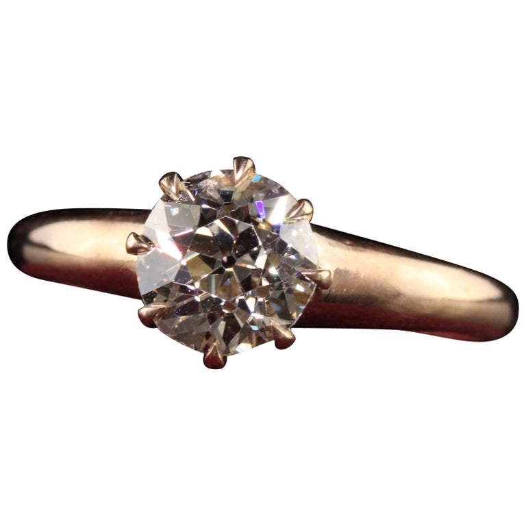 Antique Art Deco 14K Rose Gold Old European Cut Diamond Engagement Ring For Sale