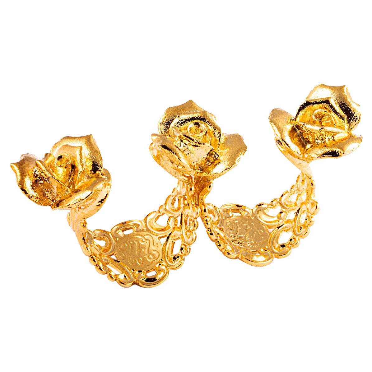 Triple Rosette Ring 'Yellow Gold Plated' For Sale