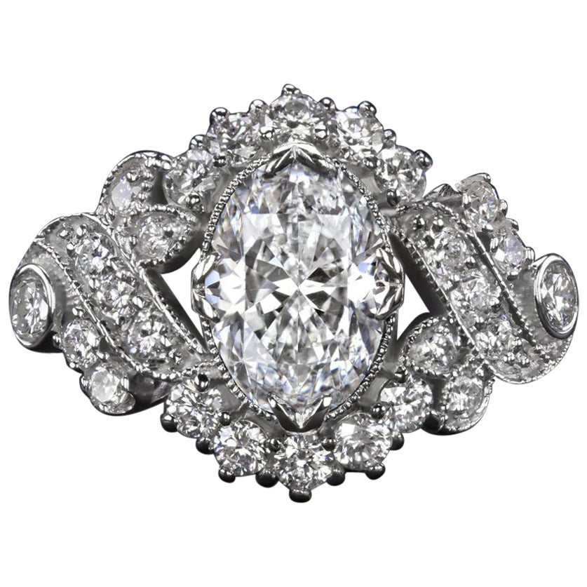 Verlobungsring mit 1,5 Karat GIA-zertifiziertem Diamanten im Ovalschliff im Vintge-Stil