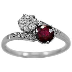 Antique Ruby Diamond Gold Engagement Ring