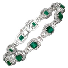 NRP- IGI 14K 4.47 Ct Emerald & Diamonds Antique Art Deco Style Tennis Bracelets
