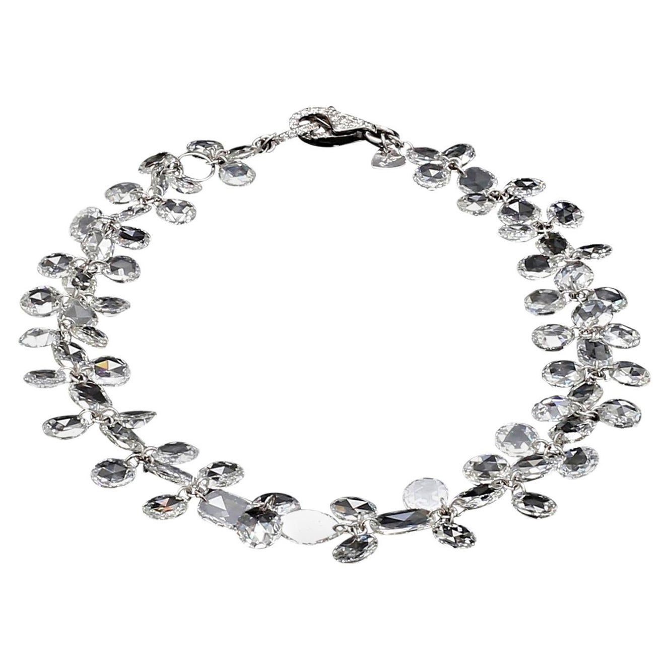 PANIM Oval & Round Shape Diamond Rosecut 18k White Gold Floral Bracelet For Sale