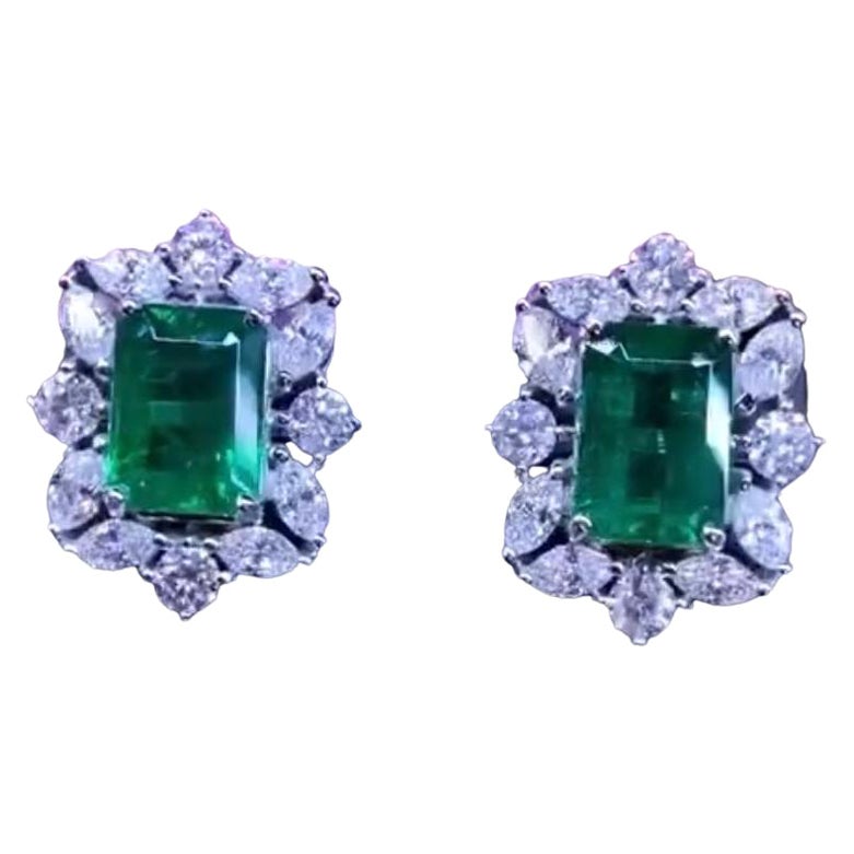 Magnificent Ct 12, 85 of Zambia Emeralds and Diamonds on Earrings For Sale