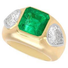 Vintage Colombian Emerald and 2.18 Carat Diamond, 18ct Yellow Gold Dress Ring