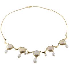 Coin and Fresh Water Pearl 18 Karat Gold Necklace