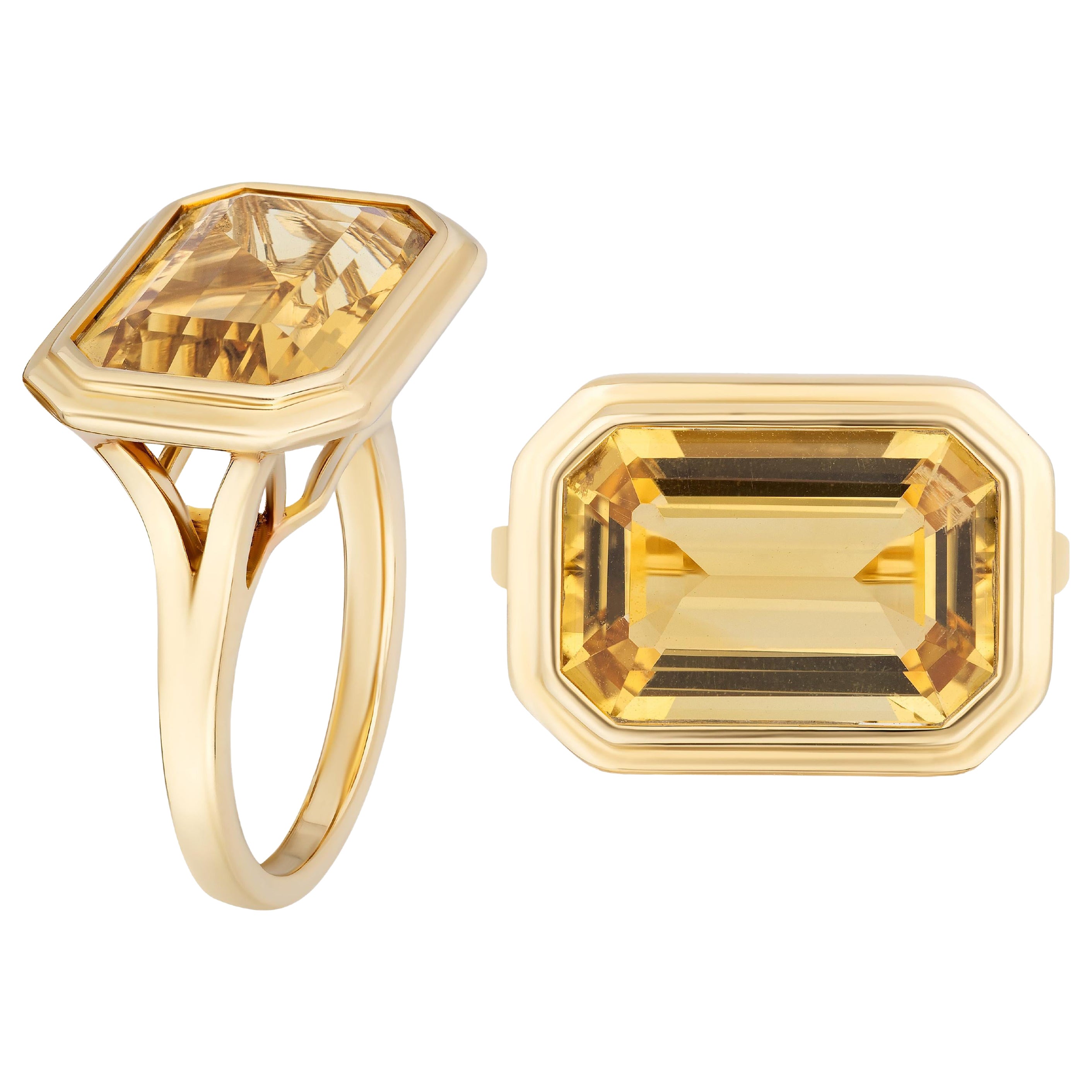 Goshwara East-West Citrine Emerald Cut Bezel Set Ring