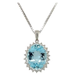 8.10 Carat Aquamarine and Diamond Platinum Pendant Necklace Estate Fine Jewelry