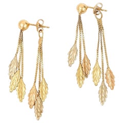 Vintage 18ct Yellow, Rose and Green Gold Leaf Tassel Earrings, Circa 1990