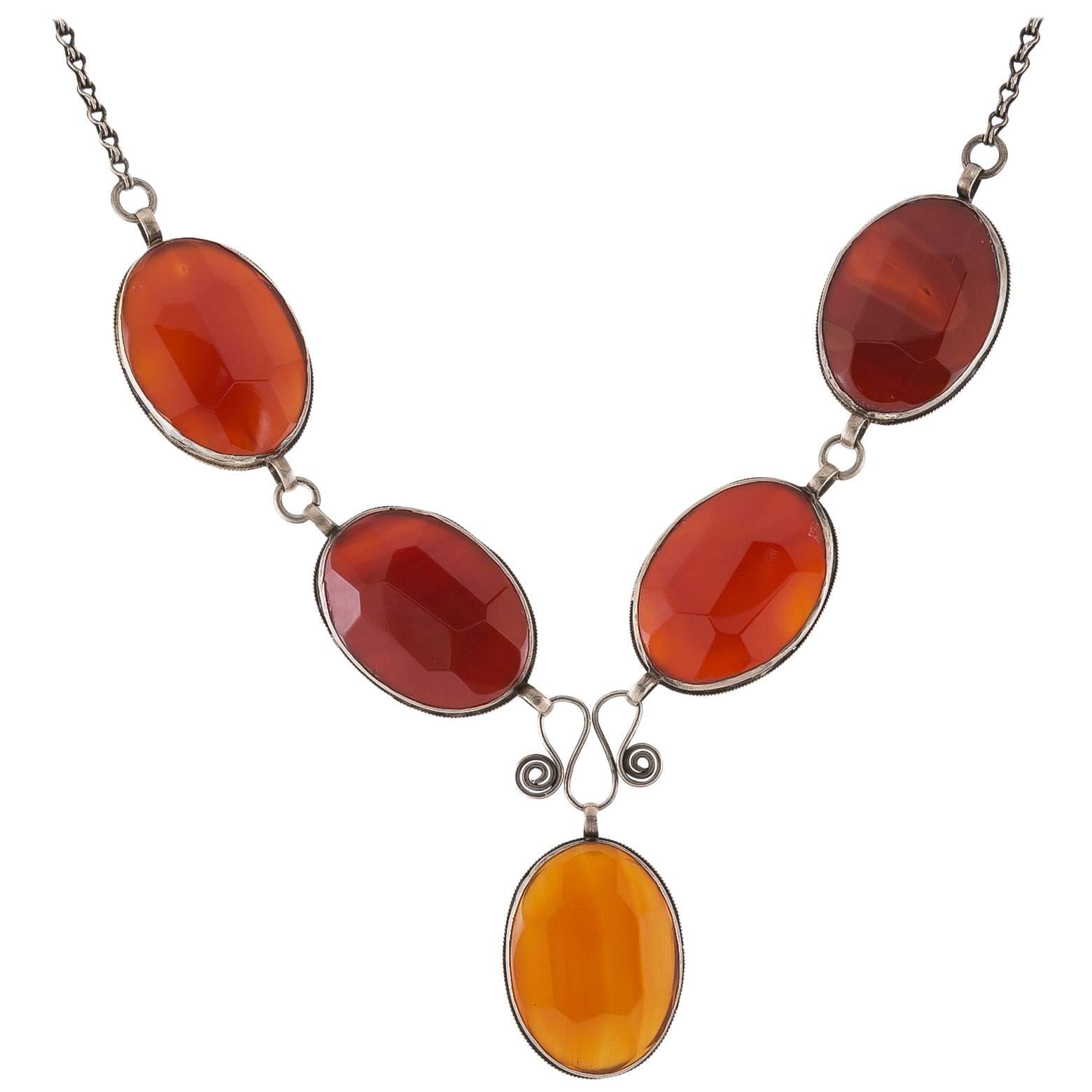 Creamy Varying Shades Carnelian Sterling Silver Necklace