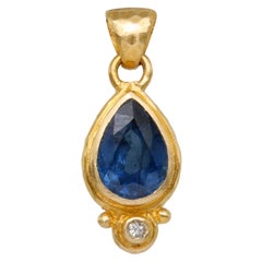 Steven Battelle 1.7 Carats Blue Sapphire Diamond 18K Gold Pendant 20" 18K Chain