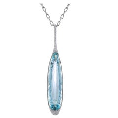 Incredible 163 Carat Aquamarine Round Brilliant Diamond 18k Pendant Necklace