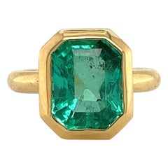 Colombian Emerald Bezel Set Ring Yellow Gold 18k