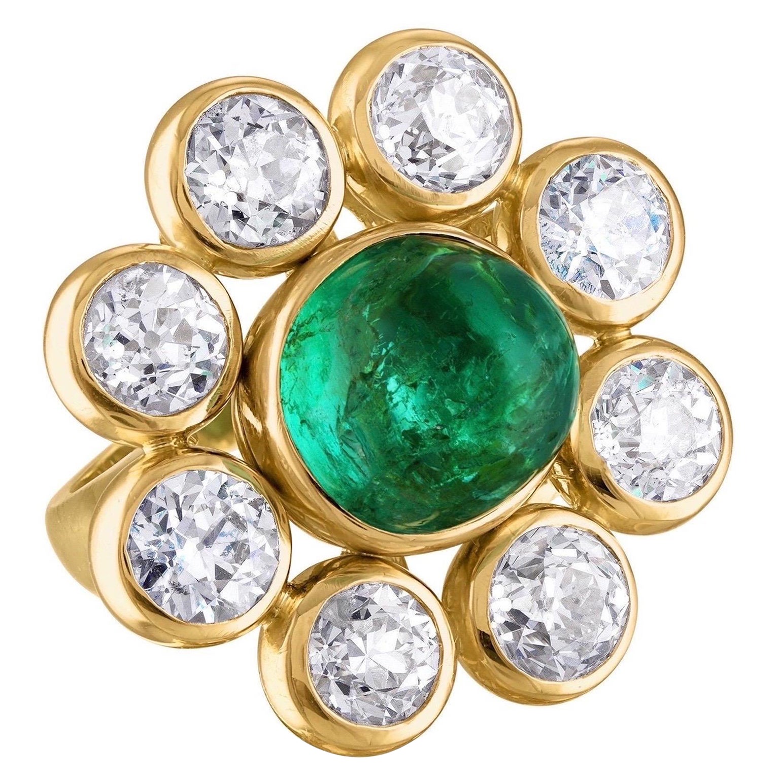 Mindi Mond 12 Carat Colombian Emerald Diamond Yellow Gold Cocktail Ring For Sale