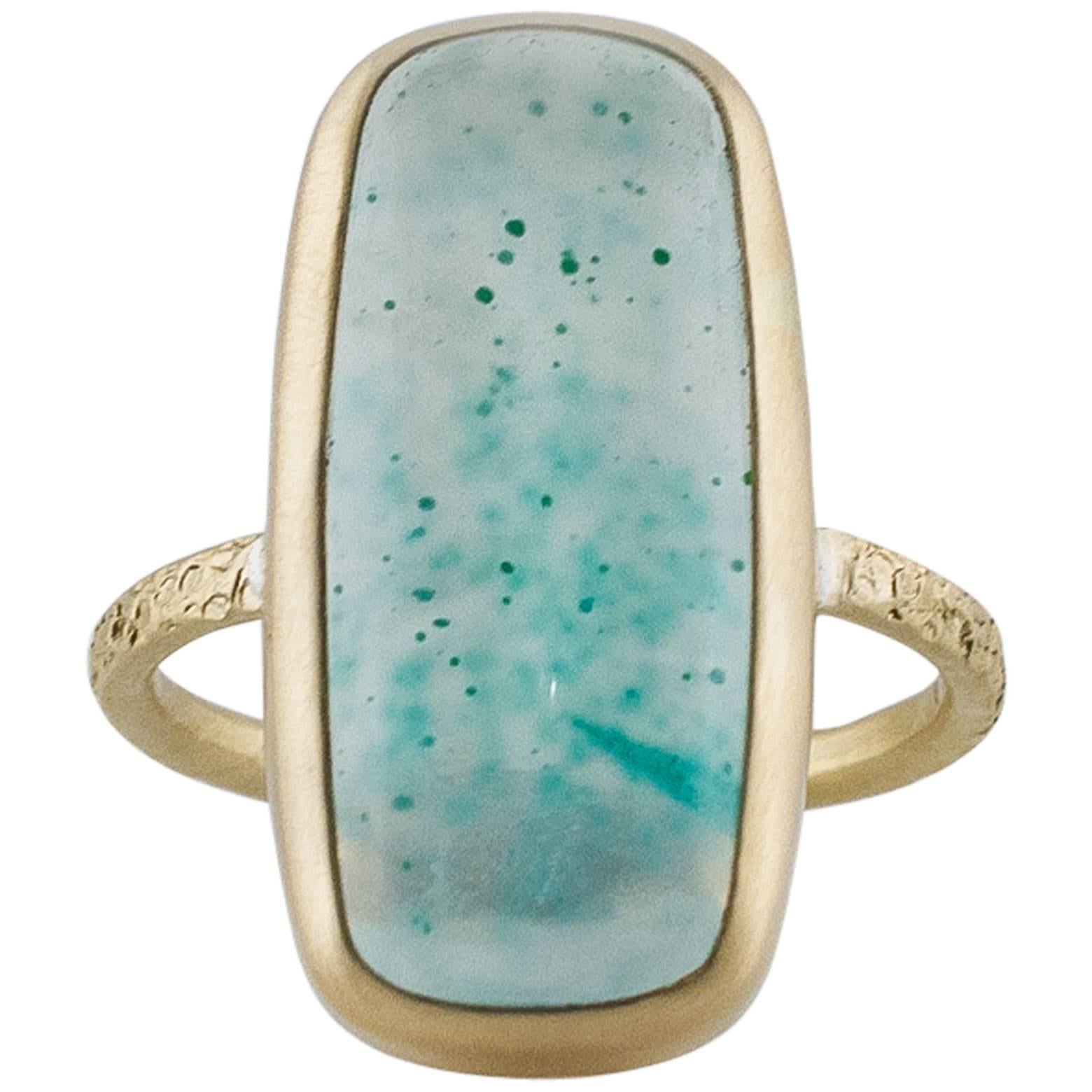 Large Cushion Silicated Green and Teal Chrysocolla Gold Ring For Sale