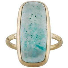 Large Cushion Silicated Green and Teal Chrysocolla Gold Ring