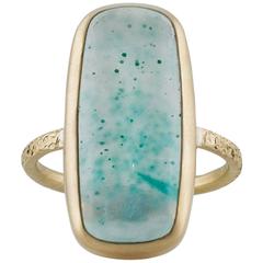 Large Cushion Silicated Green and Teal Chrysocolla Gold Ring 8