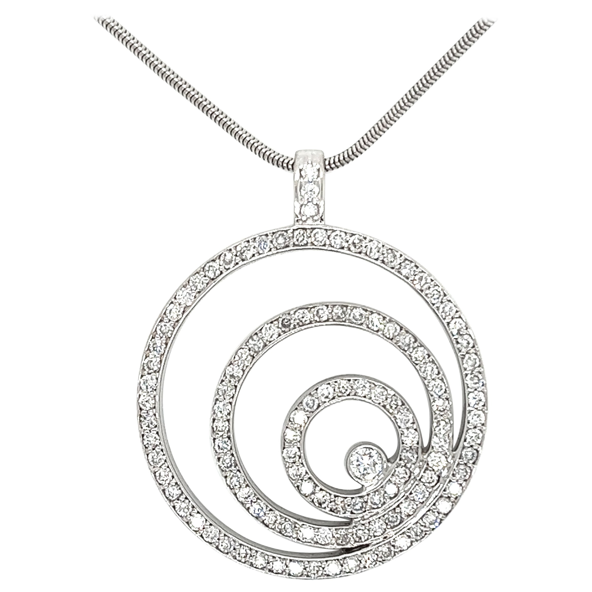 2.35 Carat Round Triple Circle Diamond Pendant Necklace For Sale
