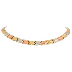 14 Karat Yellow White and Rose Gold Tri Tone Fancy Link Collar Necklace