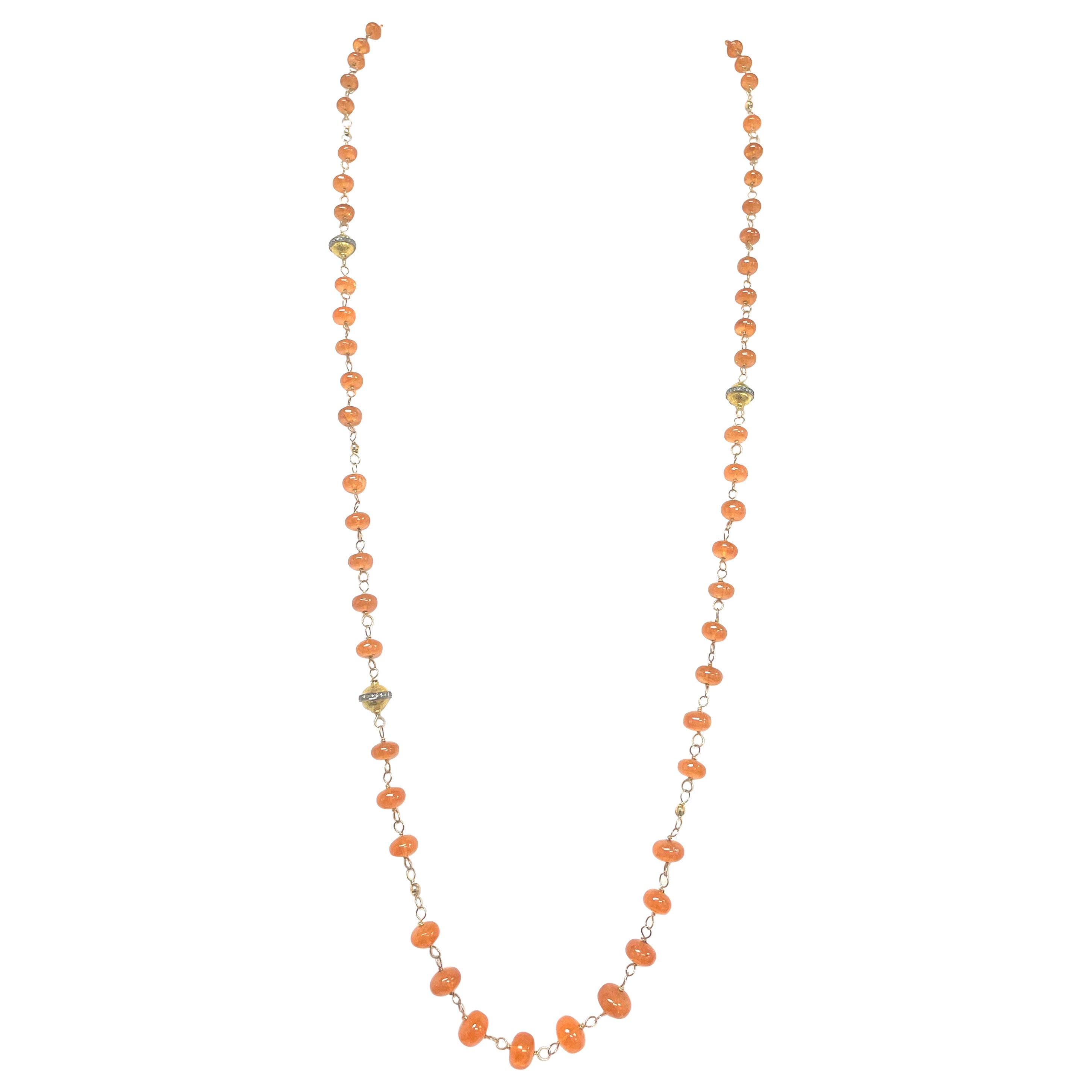 206 Karat orangefarbene Spessartit-Halskette mit Diamant-Akzenten