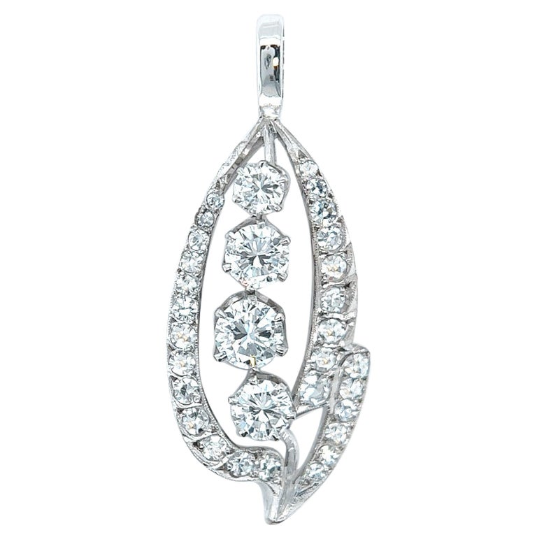 MidCentury Diamond Platinum Leaf Pendant For Sale at 1stDibs