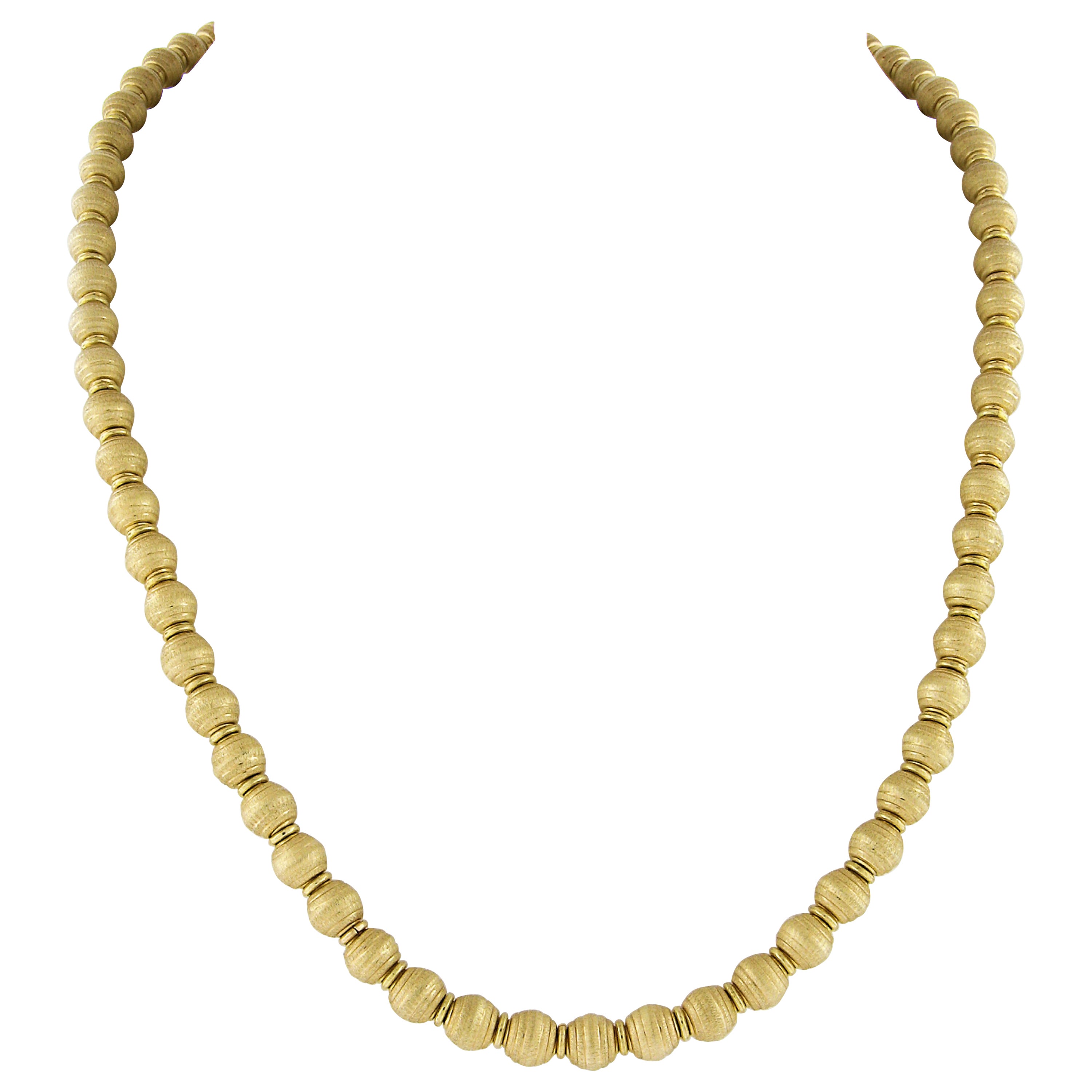 Italian Solid 18k Yellow Gold Brushed Finish Fancy Ball Bead Necklace