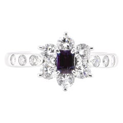 0.28 Carat Natural Color-Changing Alexandrite and Diamond Ring Set in Platinum