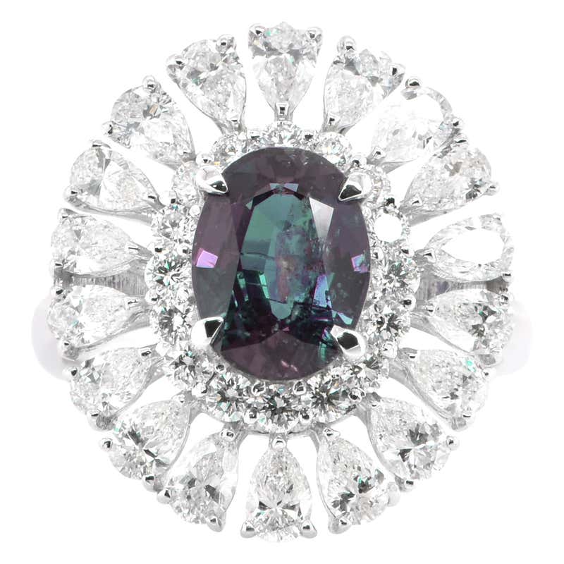 5 Carat Natural Brazil Alexandrite and Diamond Three-Stone Platinum ...