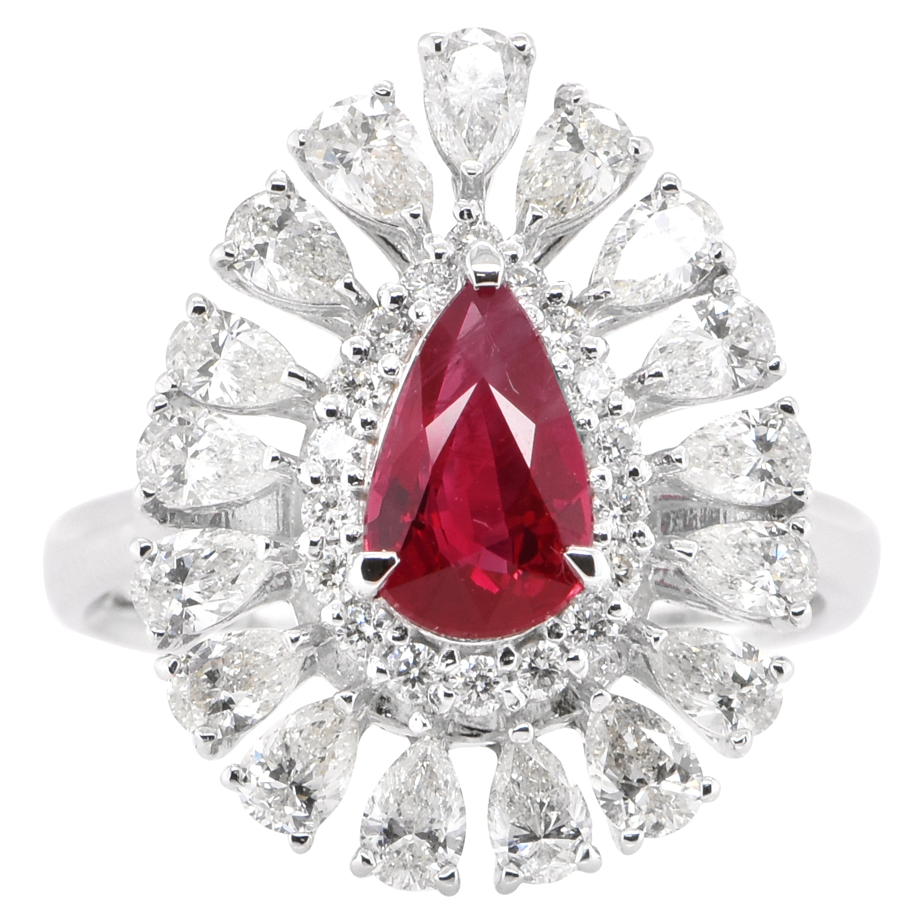 GIA Certified 1.05 Carat Natural Burmese Ruby and Diamond Ring Set in Platinum For Sale