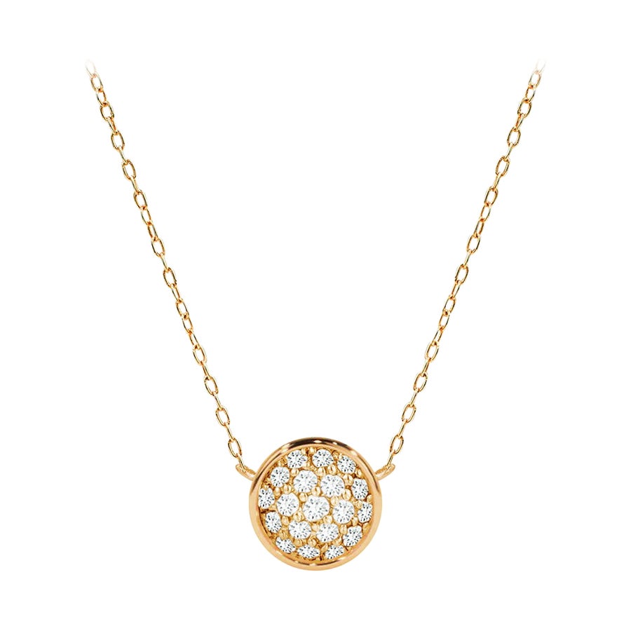 18K Gold 0.15 Carat Diamond Minimalist Cluster Disc Necklace For Sale