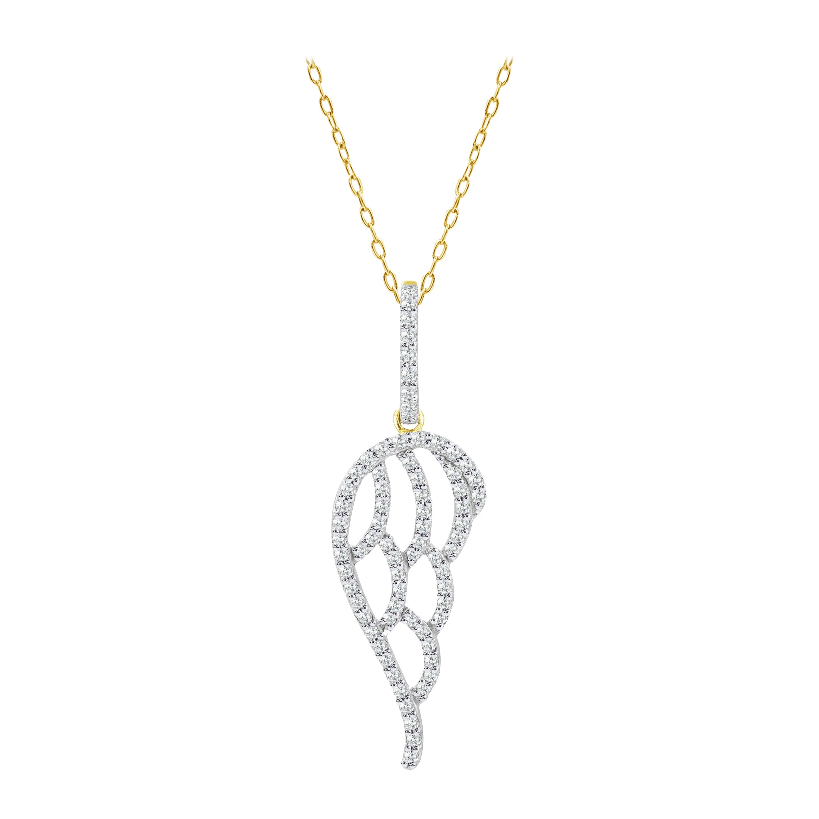 Collier pendentif breloque ange de protection en or 14 carats avec diamants en vente