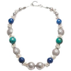 Deborah Liebman Lapis Blue Turquoise Hilltribe and Turkish Silver Necklace