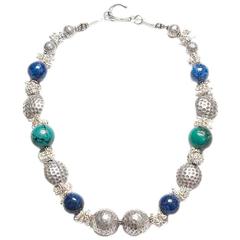 Lapis Blue Turquoise Hilltribe and Turkish Silver Necklace 1