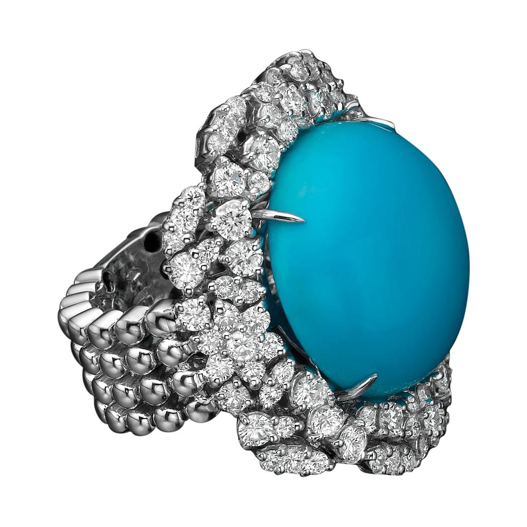 5.60 Turquoise ring with 2.87 carat natural diamond D- F / VS, Statement Rings For Sale