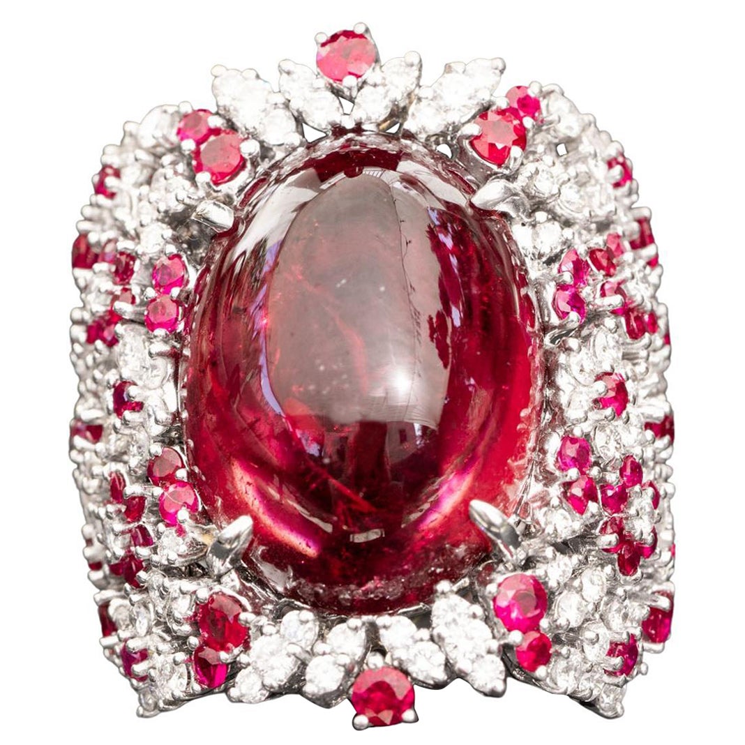 23.52 rubellite ring 2.56ct diamonds, 2.60ct Ruby, Statement Rings For Sale