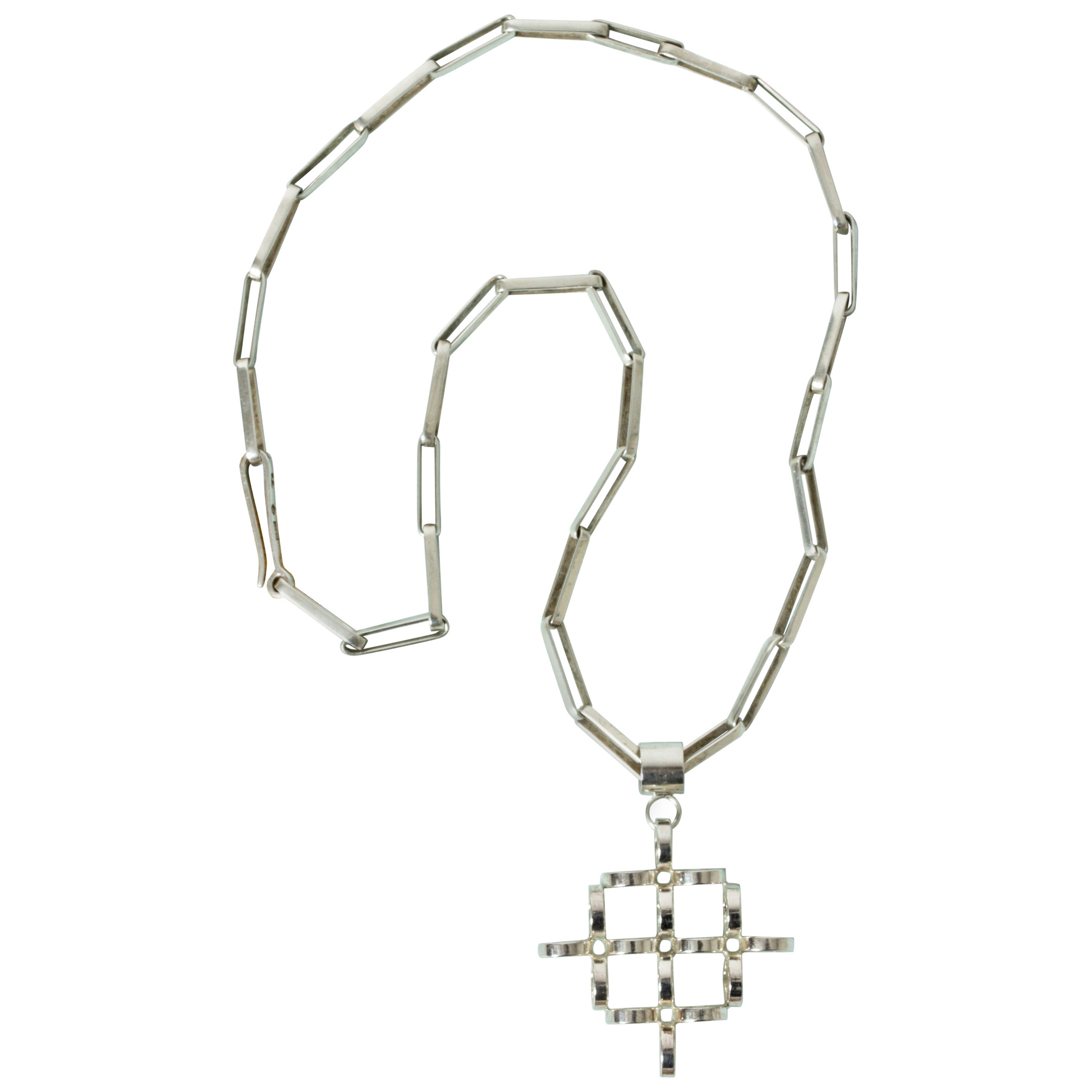 Skandinavischer Silberanhänger und Kette im Vintage-Stil von Cecilia Johansson, 1958 + 1976 im Angebot