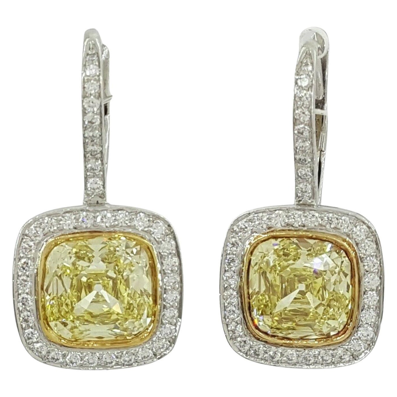 Tiffany & Co. Authentic Old Mine Cut Fancy Yellow White Diamond Dangle Earrings For Sale