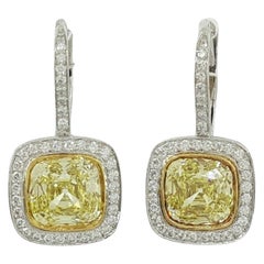 Tiffany & Co. Authentic Old Mine Cut Fancy Yellow White Diamond Dangle Earrings