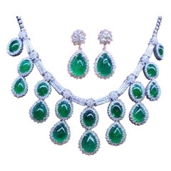 AIG Certified 95.76 Ct Zambian Emeralds  12.57 Ct Diamonds 18K Gold Parure