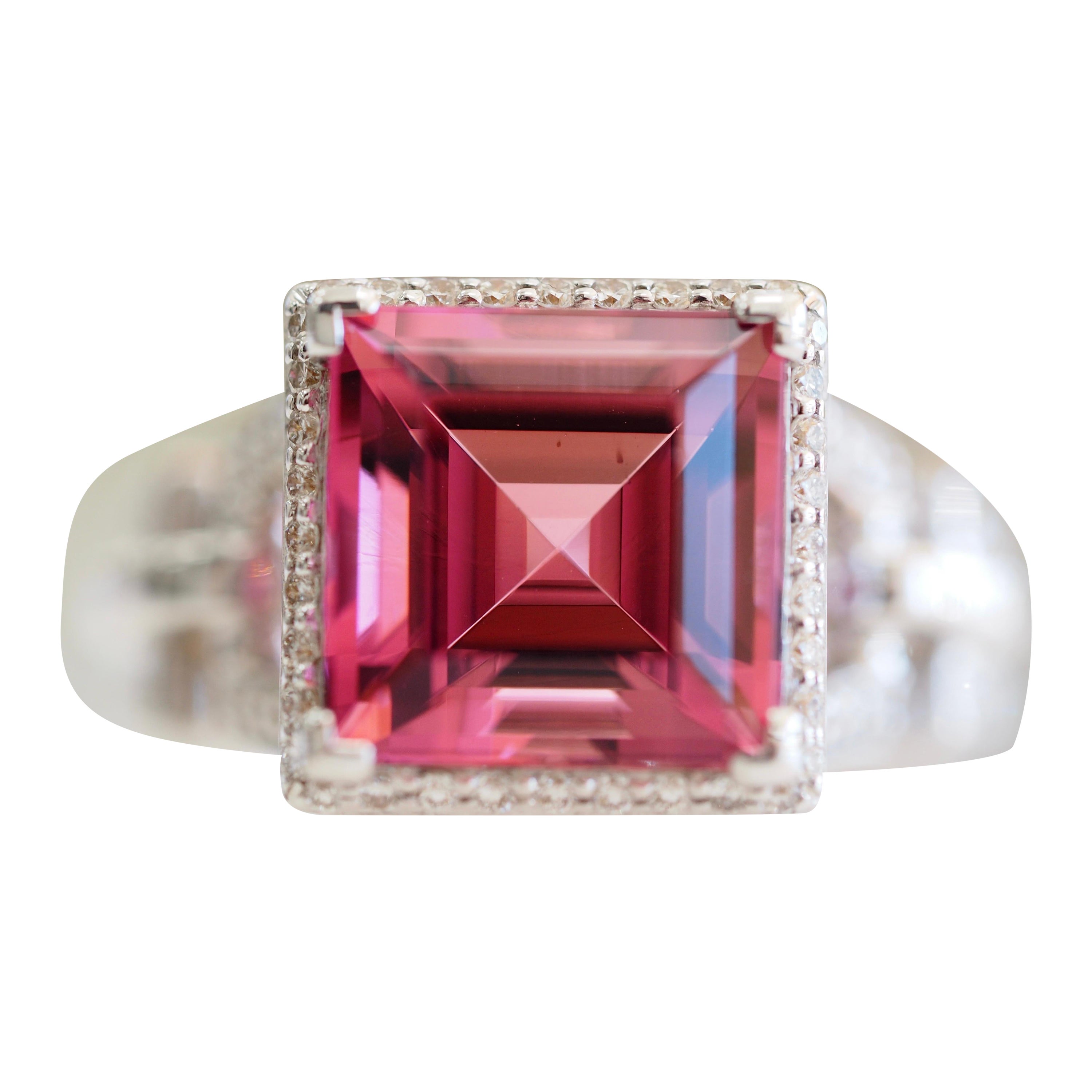 18K White Gold Tamir Pink Tourmaline and Diamond Ring