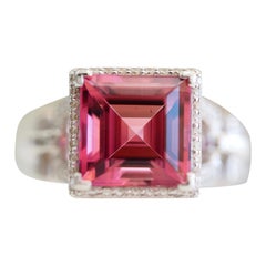 18 Karat Weißgold Tamir Ring mit rosa Turmalin und Diamant