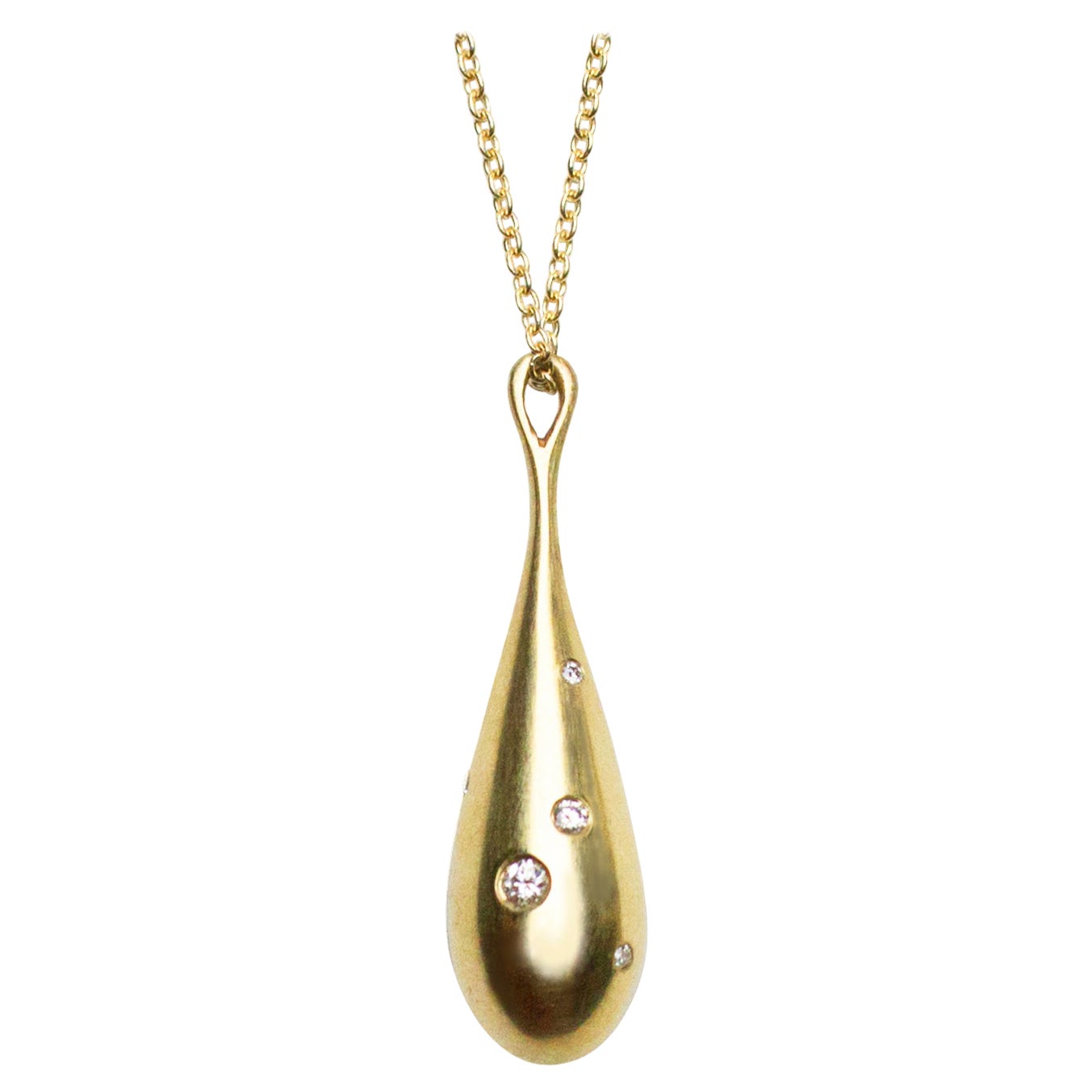Olivia Shih 14k Liquid Gold Drop Pendant in Medium with Diamonds For Sale