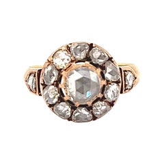 Antique 1.80 Carats Rose Cut Diamonds 18 Karat Rose Gold Foil Back Cluster Ring