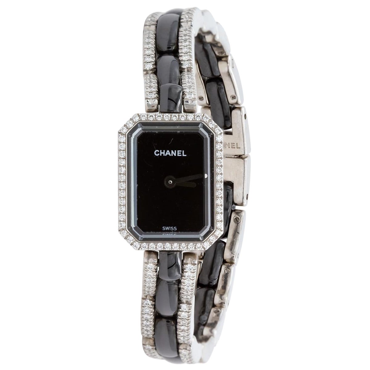 Chanel Premiere 18k White Diamond & Black Ceramic Quartz Watch H2147 For Sale