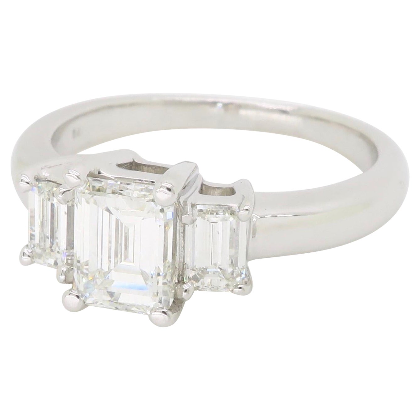 Certified Three Stone Emerald Cut Diamond Engagement Ring For Sale