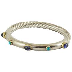David Yurman Turquoise Amethyst Silver Gold Bangle Bracelet